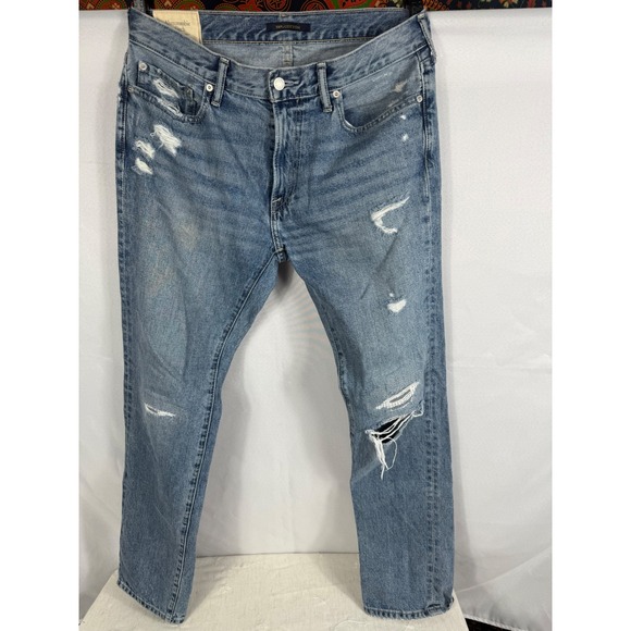 Abercrombie & Fitch Mens Skinny Distressed Ripped Light Wash Denim Jeans - Picture 1 of 7